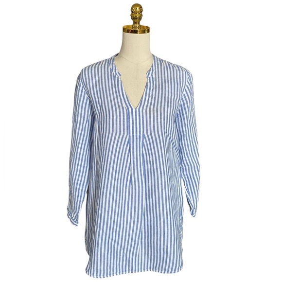 LL BEAN Women's 100% Linen Blue Striped Split-neck Long Sleeve Popover Tunic M - Picture 4 of 10